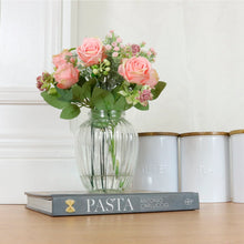 AMELIA PINK FLORAL BOUQUET IN RIBBED GLASS VASE
