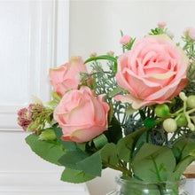 AMELIA PINK FLORAL BOUQUET IN RIBBED GLASS VASE