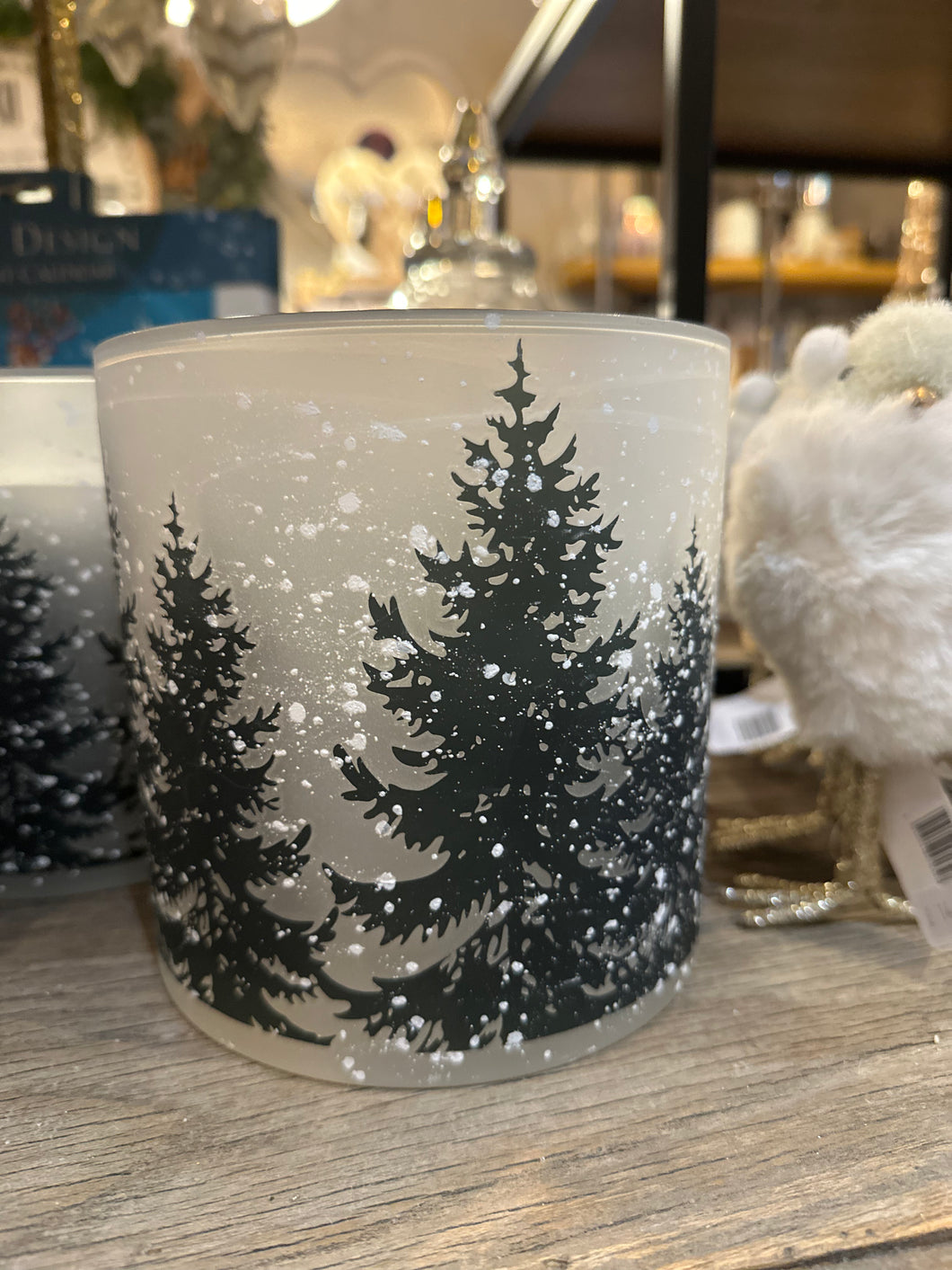 LARGE SNOWY FOREST CANDLE HOLDER