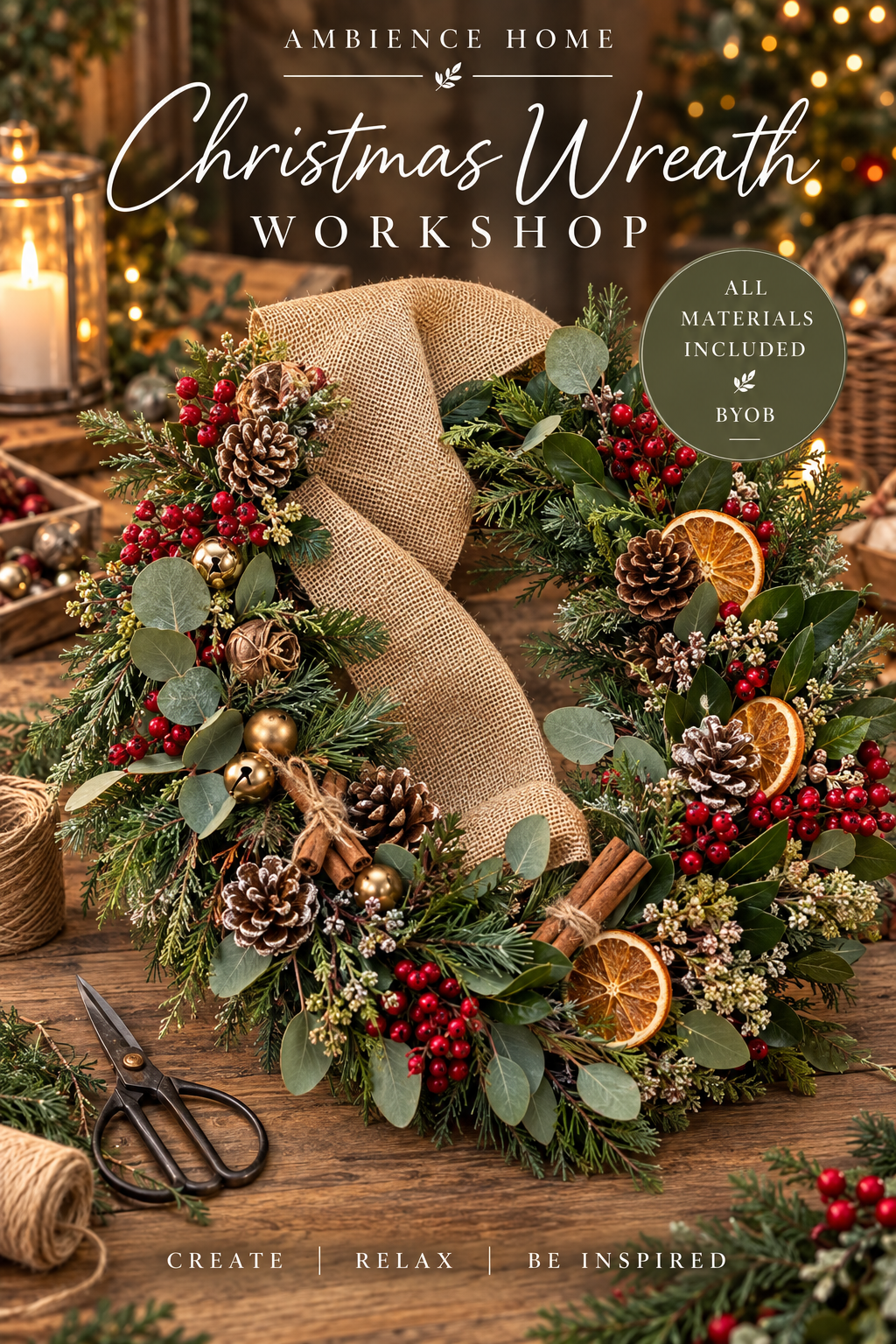 CHRISTMAS FAUX WREATH MAKING CLASS - Friday 27th November