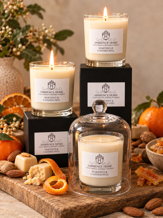 MARZIPAN AND CANDIED PEEL CANDLE - HANDMADE IN THE UK