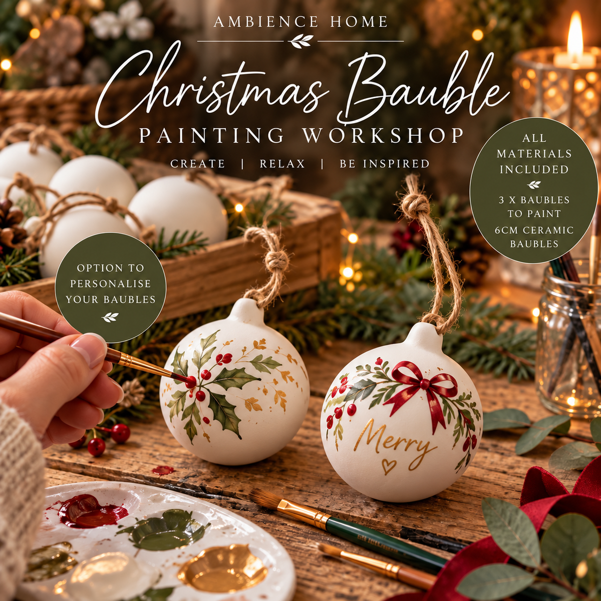 CHRISTMAS BAUBLE PAINTING CLASS - Friday 13th November 7pm-9pm