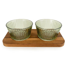 ROUND GLASS DISH SET WITH MANGO WOOD TRAY
