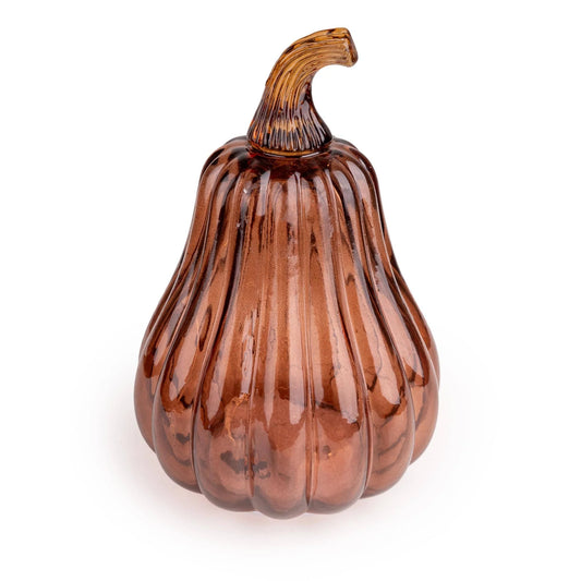 AMBER ORANGE GLASS LED PUMPKIN