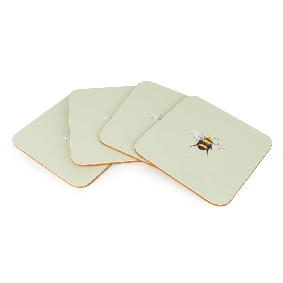 SET OF 4 BEE COASTERS WITH CORK BACK