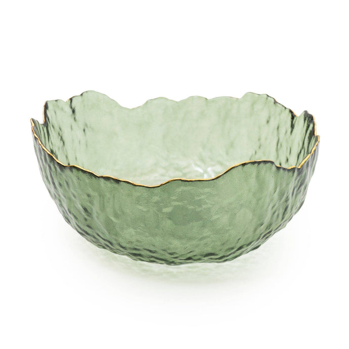 GREEN WAVY BOWL WITH GOLD RIM