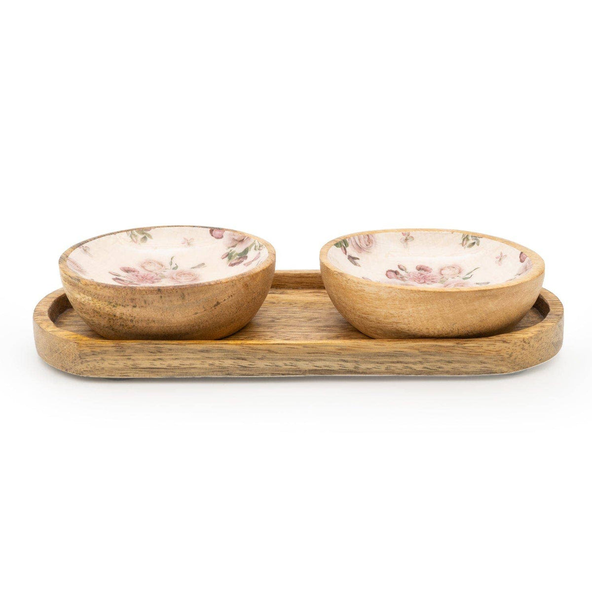 VINTAGE ROSE MANGO WOOD DIPPING BOWL SET