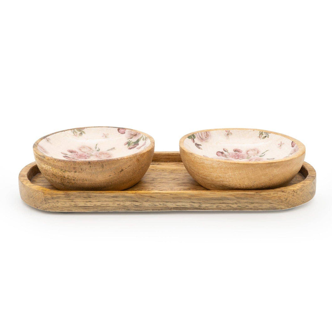 VINTAGE ROSE MANGO WOOD DIPPING BOWL SET