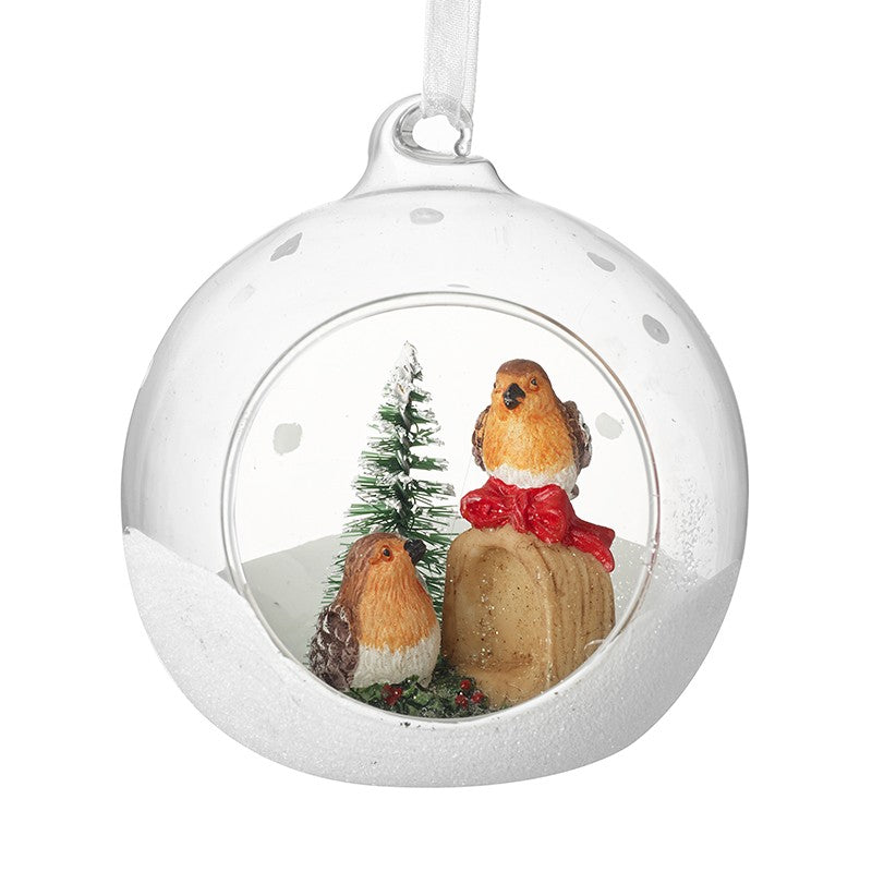 GLASS BAUBLE WITH ROBINS