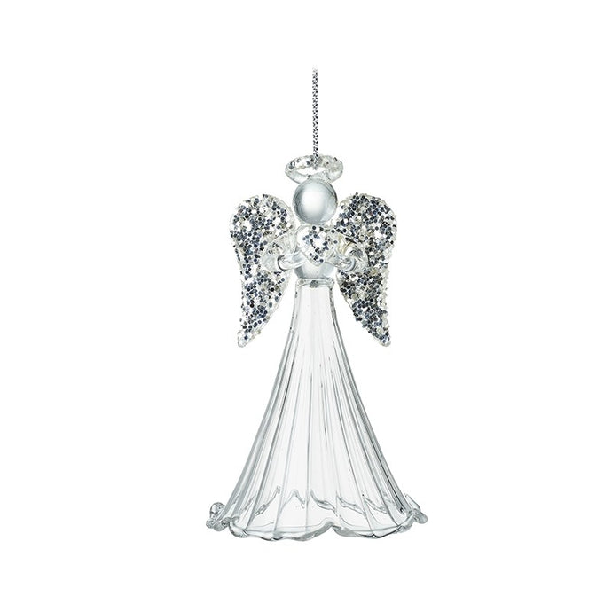 HANGING SILVER GLASS ANGEL