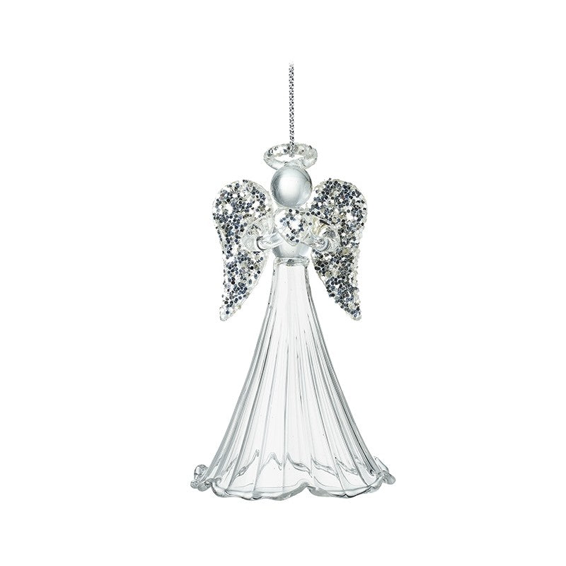 HANGING SILVER GLASS ANGEL
