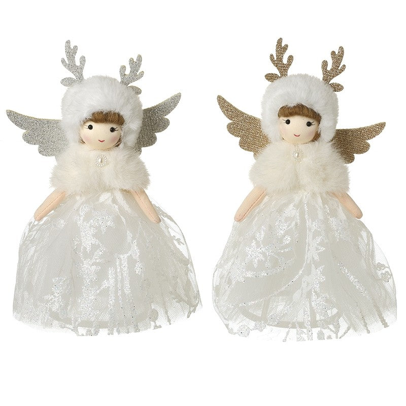 WHITE GLITTER ANGEL TREE TOPPER - GOLD OR SILVER