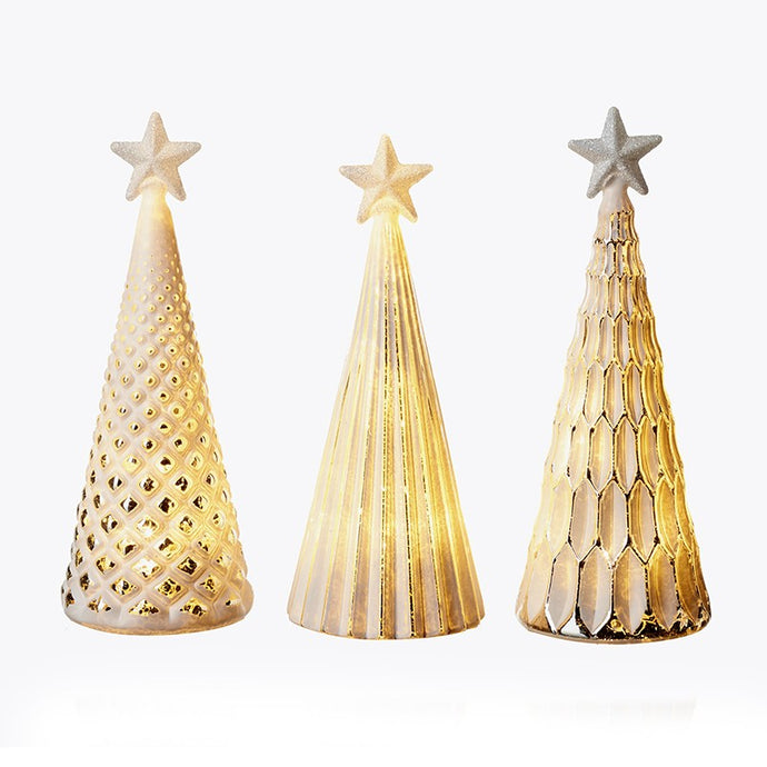 WHITE & GOLD LED GLASS TREE