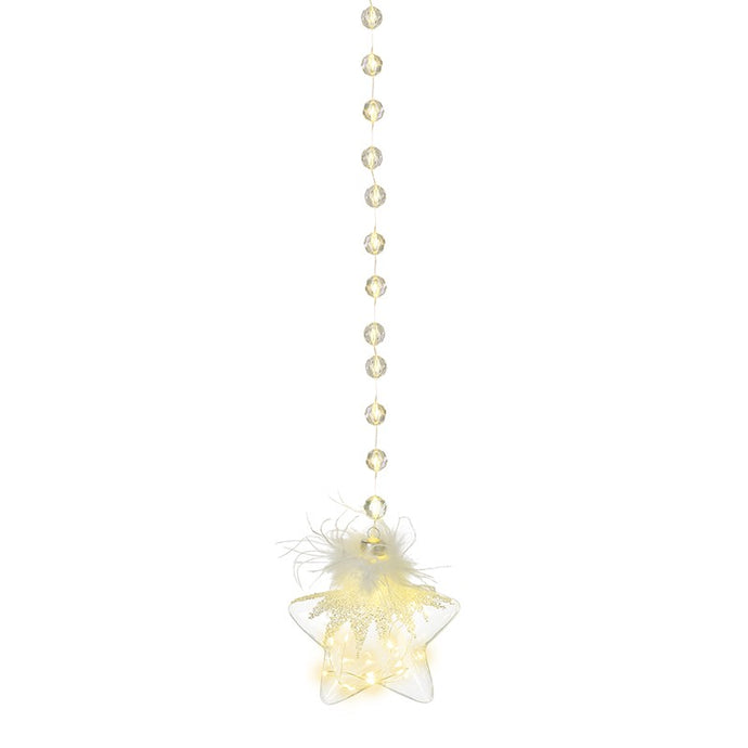 HANGING GLASS STAR WITH GEMS AND FEATHERS