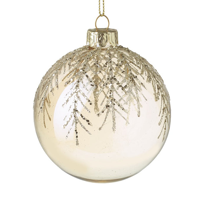 GOLD GLASS BAUBLE WITH GLITTER DESIGN
