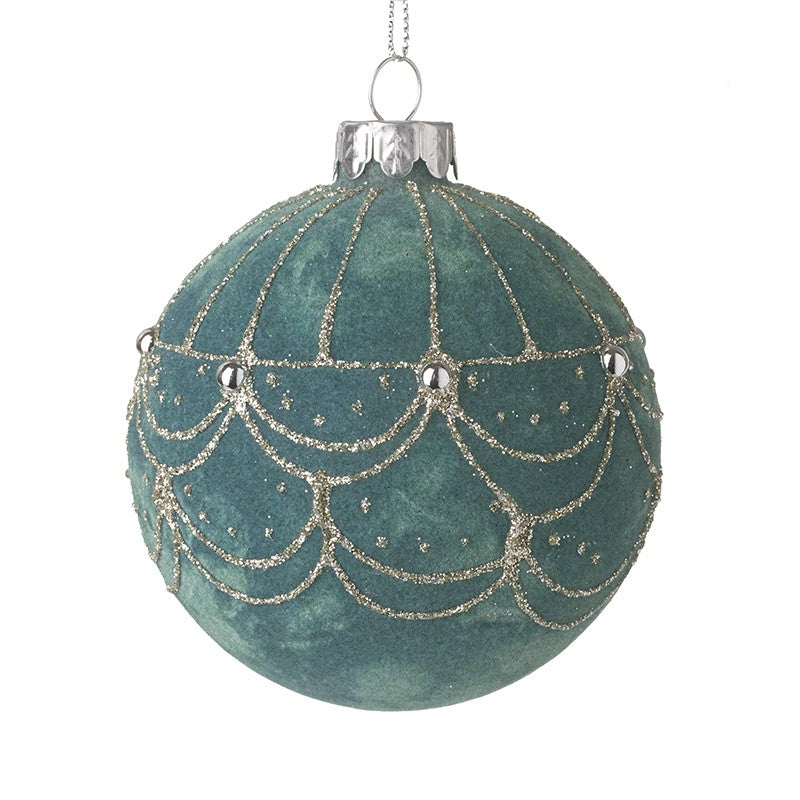 TEAL FLOCKED GLASS BAUBLE
