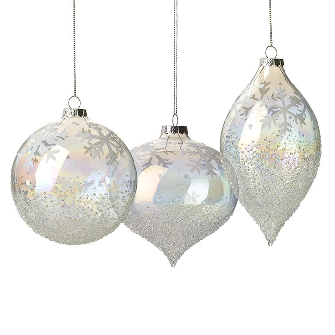 PEARLESCENT SNOWFLAKE GLASS BAUBLE