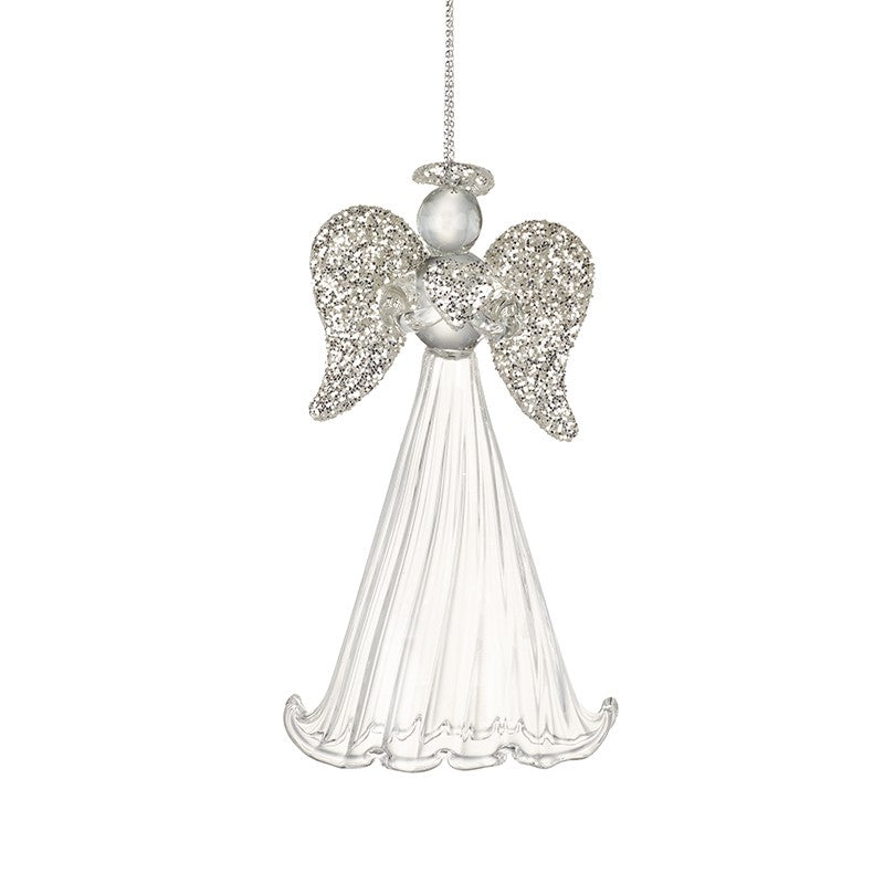 GLASS ANGEL WITH SILVER WINGS