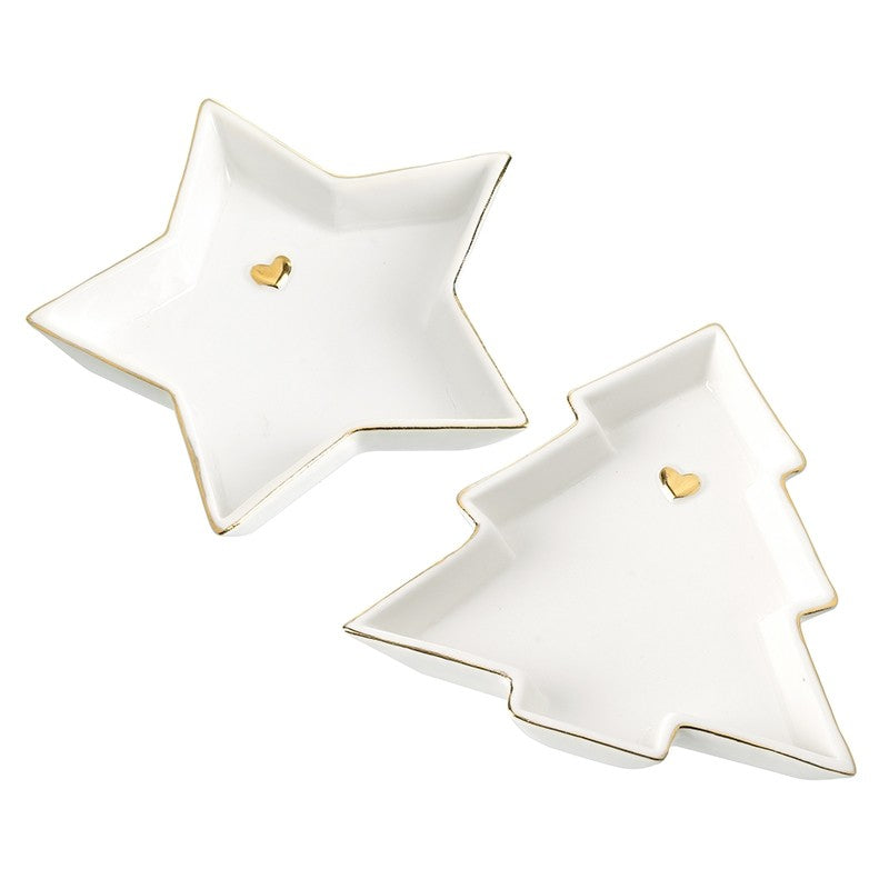 WHITE AND GOLD TRINKET PLATE - STAR OR TREE