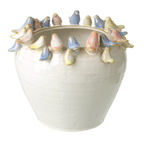 COLOURFUL CERAMIC BIRD POT- LARGE