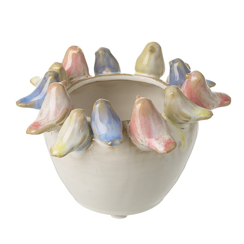 COLOURFUL CERAMIC BIRD POT