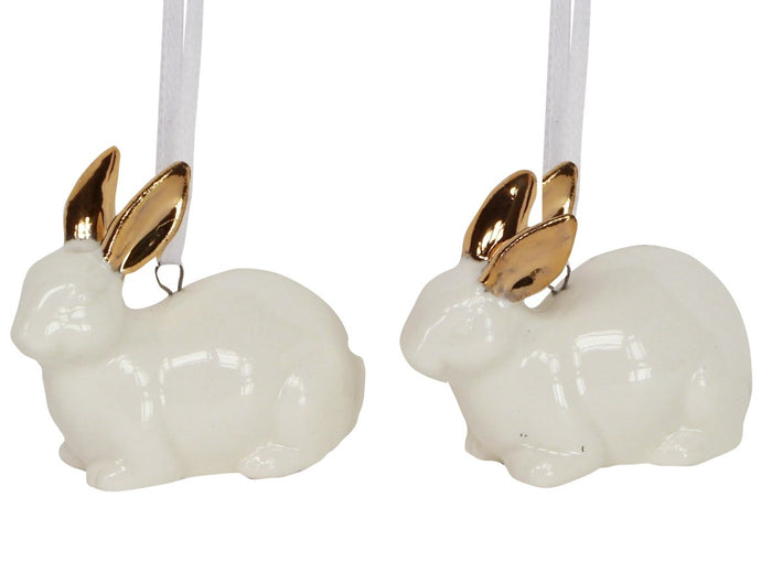 CERAMIC WHITE HANGING BUNNY WITH GOLD EARS