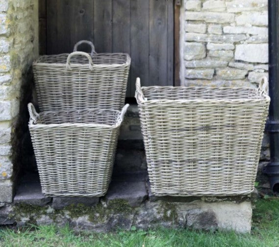 ANTIQUE WASHED RECTANGULAR WICKER BASKET