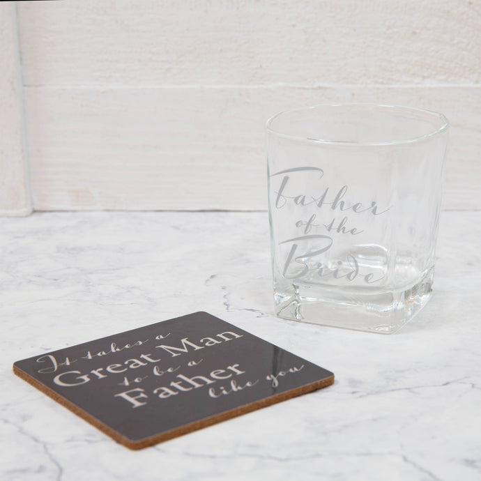 WHISKY GLASS & COASTER SET - FATHER OF THE BRIDE