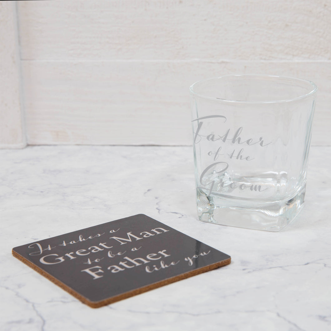 WHISKY GLASS & COASTER SET - FATHER OF THE GROOM