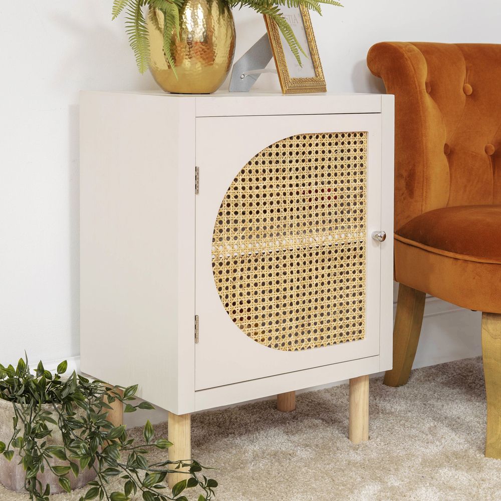WHITE RATTAN STORAGE CUPBOARD - SECONDS