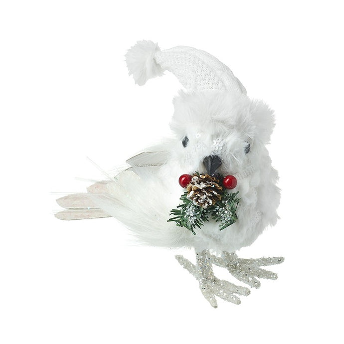 WHITE BIRD WITH HAT & PINECONE