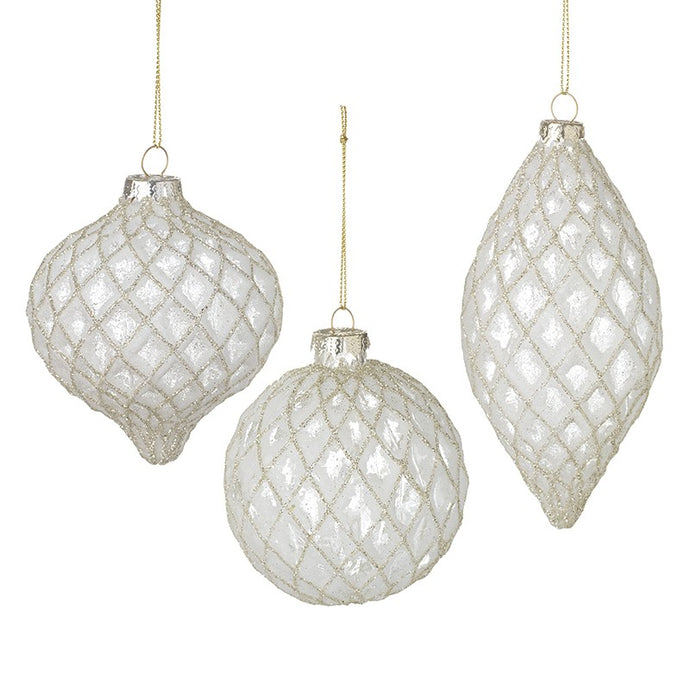 WHITE & GOLD GLITTER BAUBLE