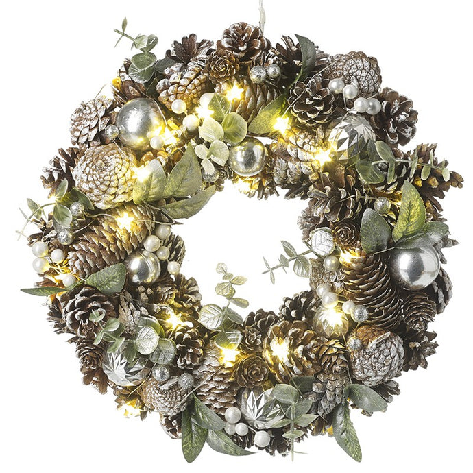 SILVER PINE CONE WREATH