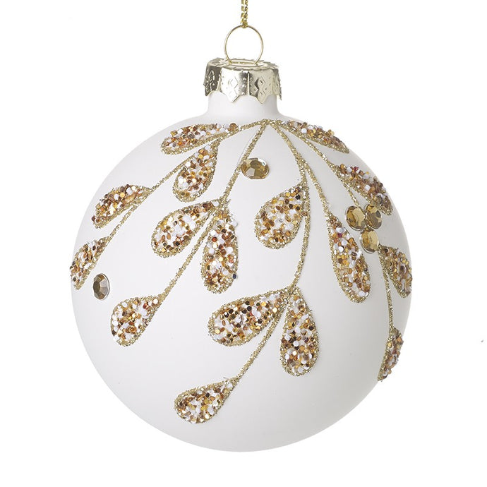 WHITE & GOLD GLITTER BAUBLE