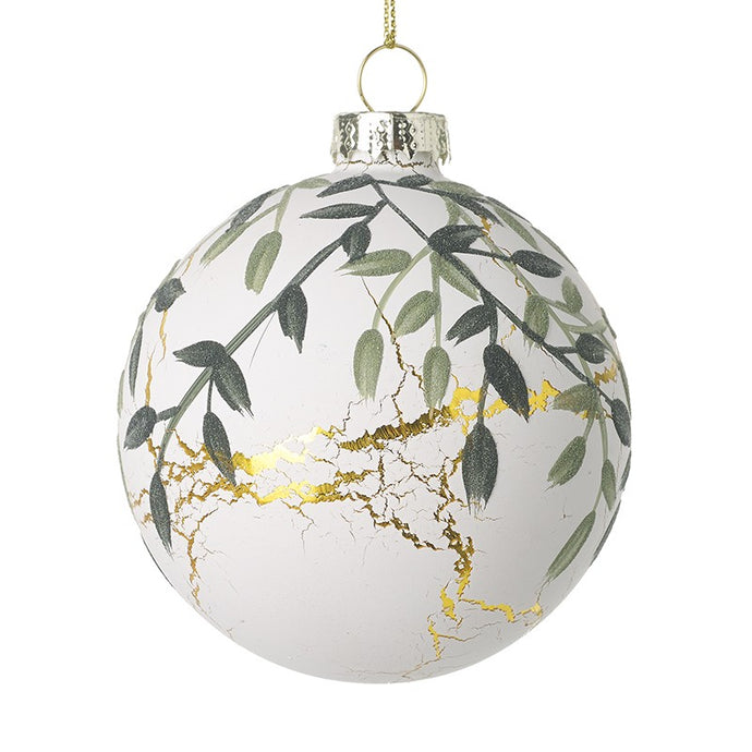 WHITE & GOLD MARBLE LEAF BAUBLE