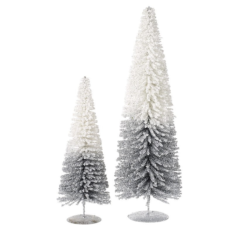 SET OF TWO WHITE AND SILVER TREES