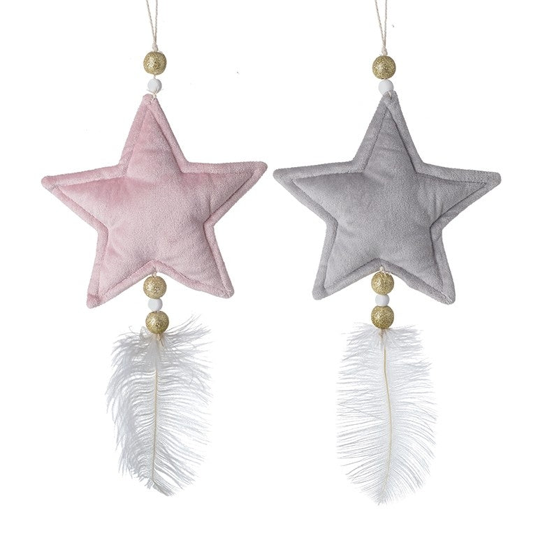 HANGING VELVET STAR & FEATHER