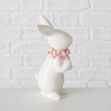 PORCELAIN WHITE BUNNY WITH PINK FLORAL GARLAND