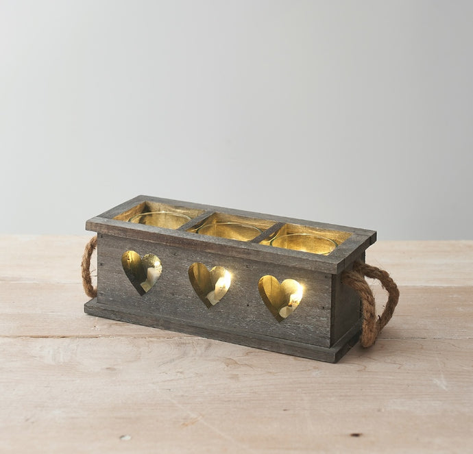 GREY WOODEN CANDLE HOLDER TRAY