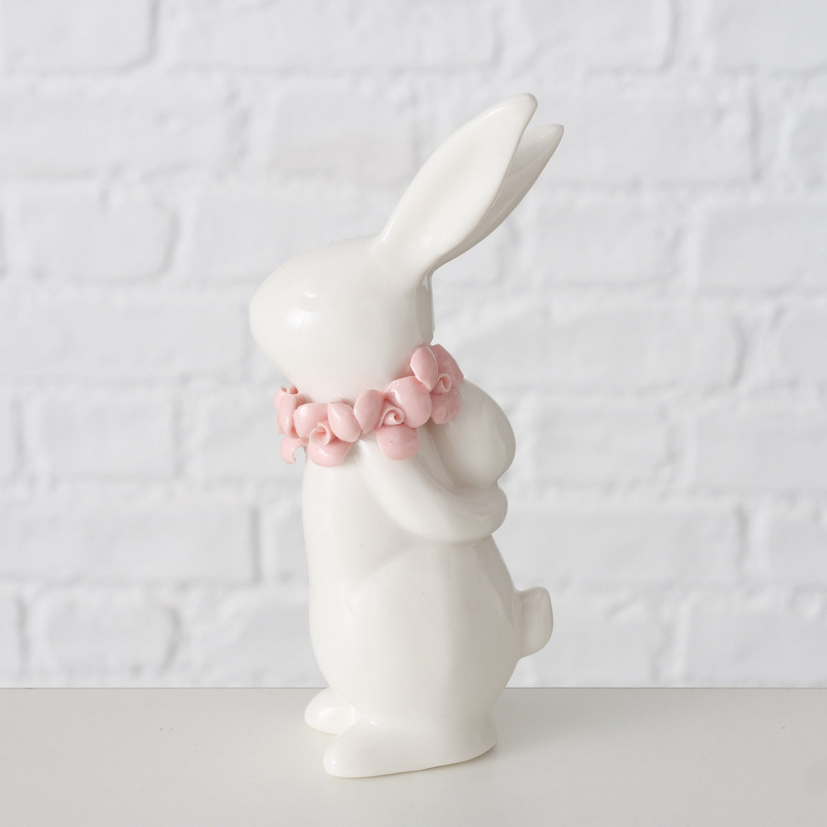 PORCELAIN WHITE BUNNY WITH PINK FLORAL GARLAND