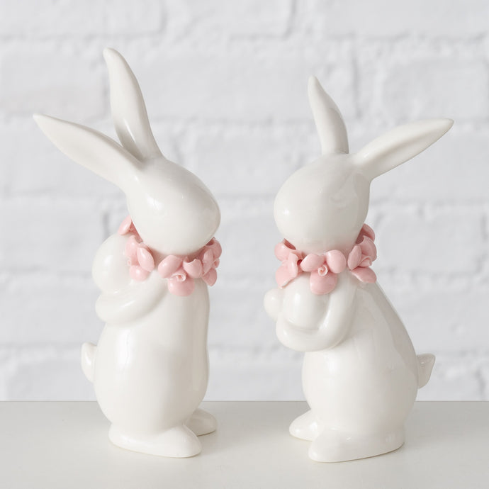 PORCELAIN WHITE BUNNY WITH PINK FLORAL GARLAND