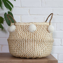 MONOCHROME BELLY BASKET WITH POMPOMS - WHITE